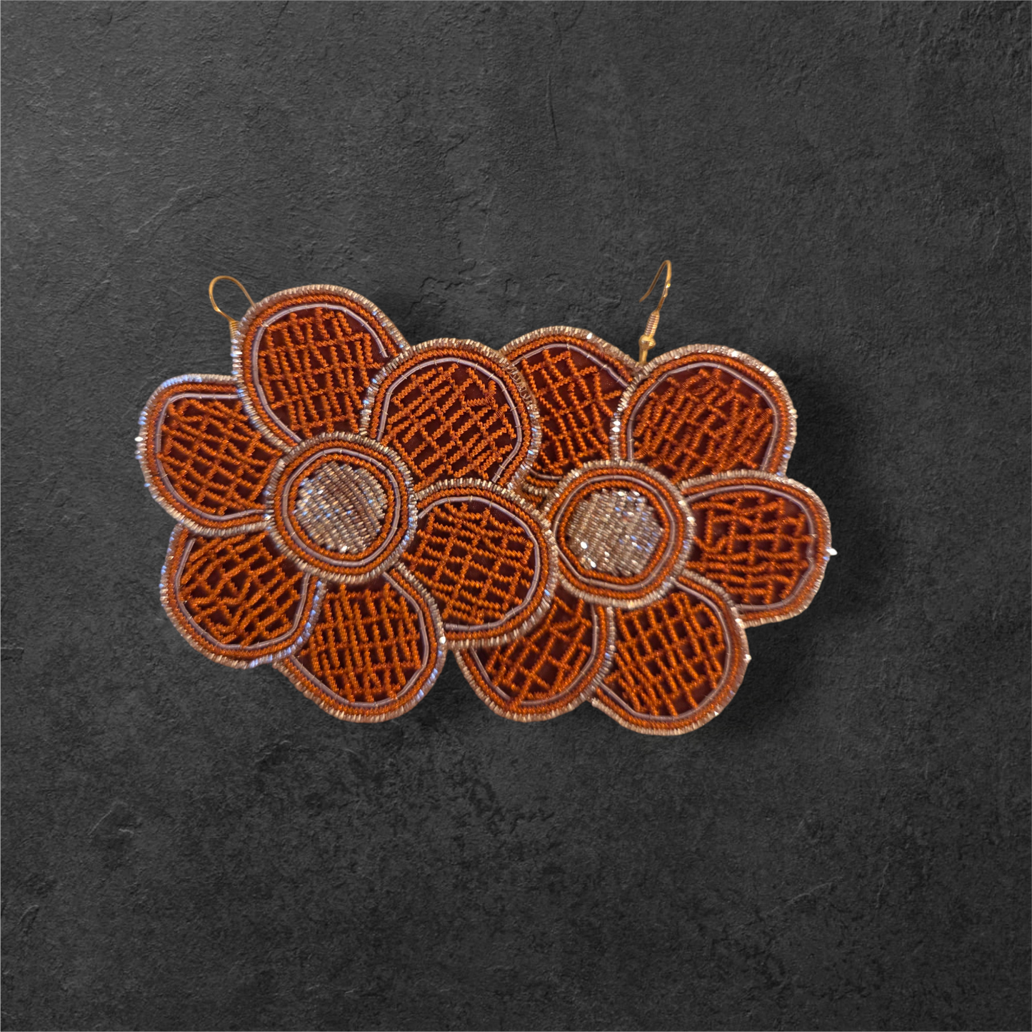 Six-Petal Clover Earrings – Orange & Gold