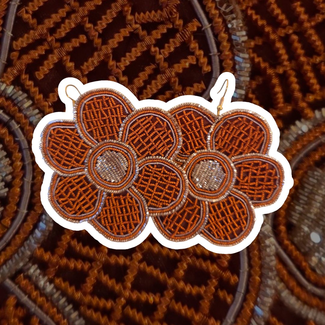 Six-Petal Clover Earrings – Orange & Gold