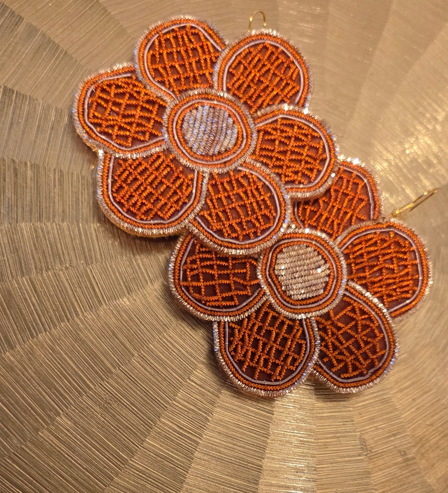 Six-Petal Clover Earrings – Orange & Gold