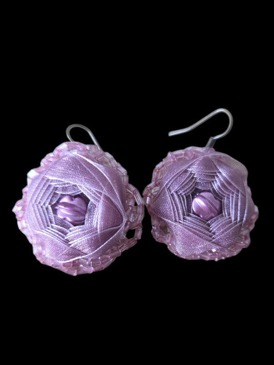 Rose Violet Ribbon craft Earrings