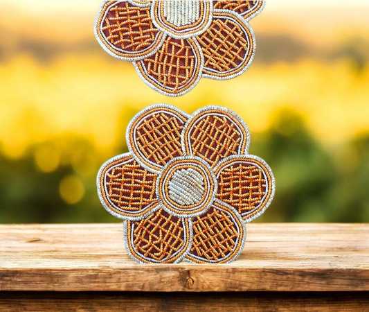 Six-Petal Clover Earrings – Orange & Gold