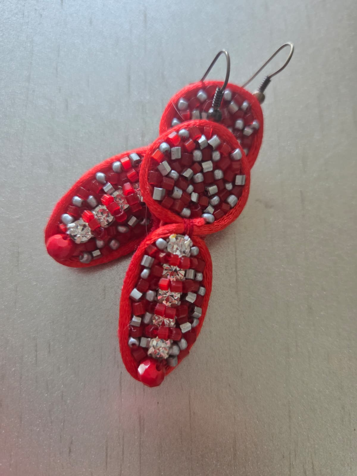 Red and silver earrings