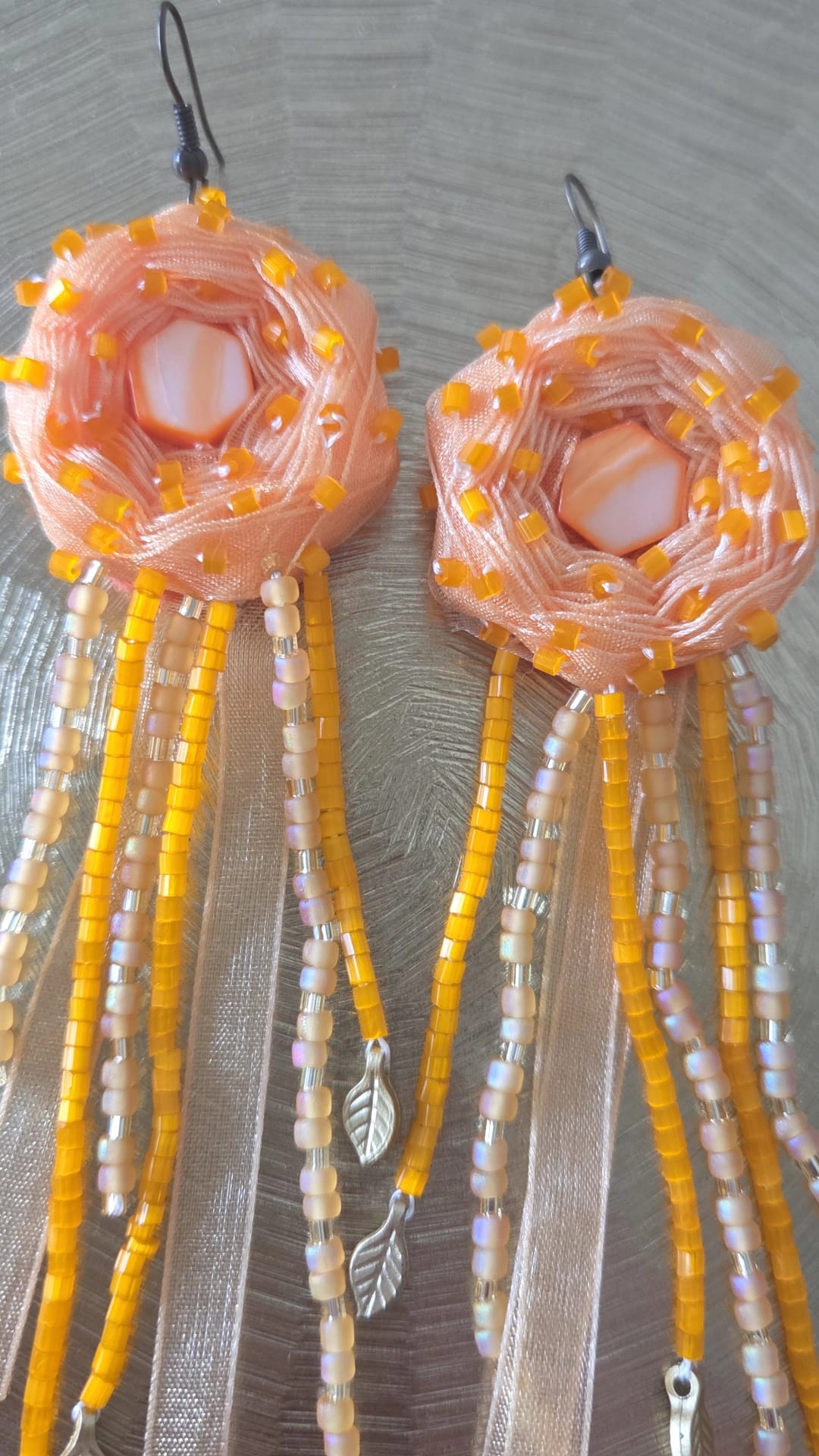 Orange sunflower ribbon craft earrings