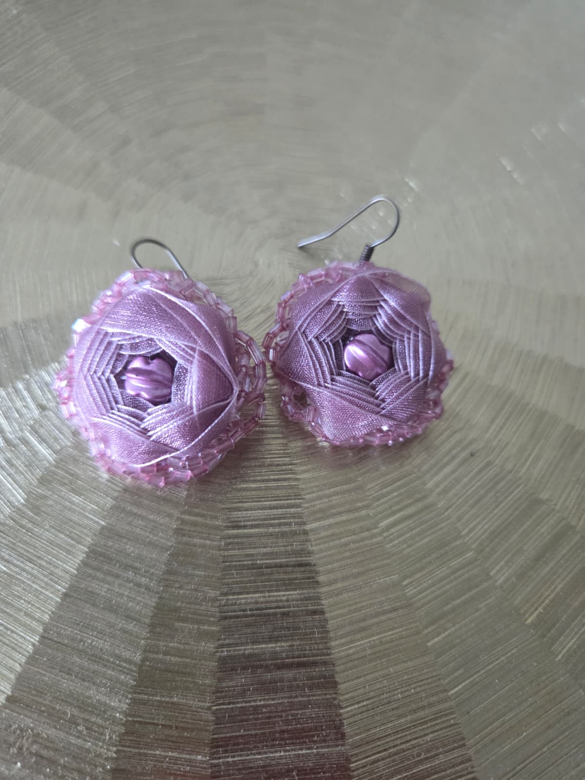 Rose Violet Ribbon craft Earrings