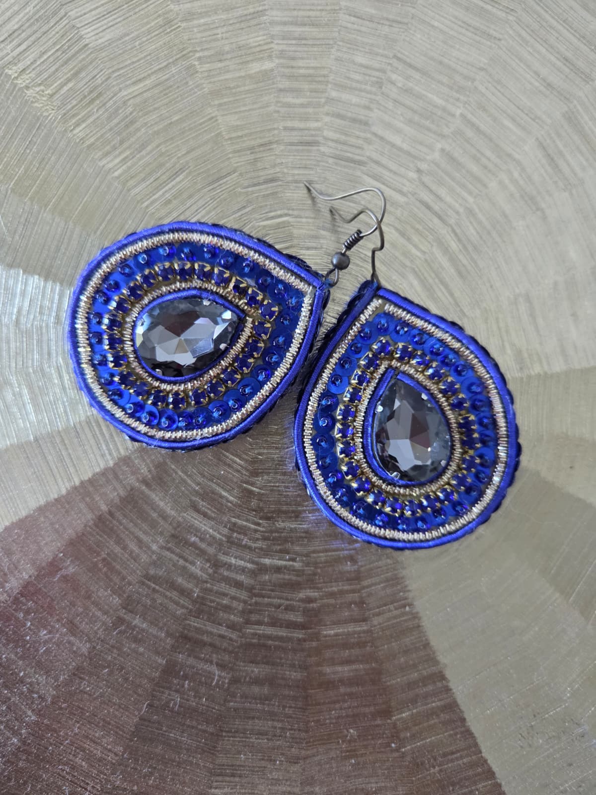 Midnight Sapphire Embroidered Earrings