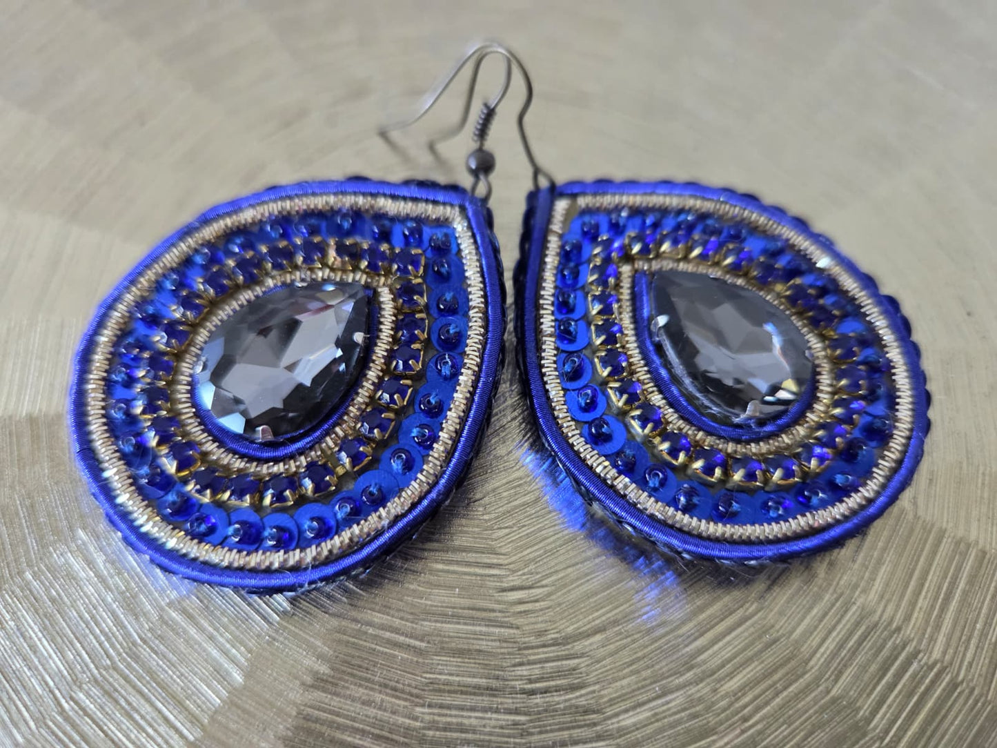 Midnight Sapphire Embroidered Earrings
