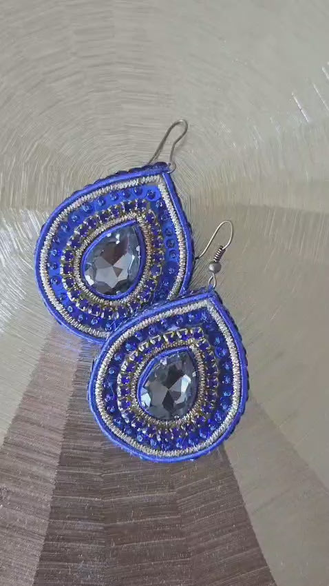 Midnight Sapphire Embroidered Earrings