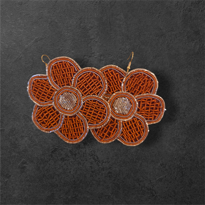 Six-Petal Clover Earrings – Orange & Gold