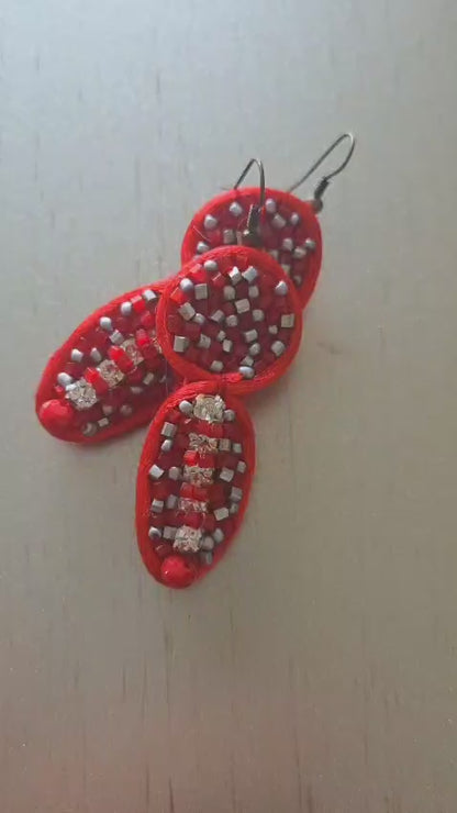 Red and silver earrings
