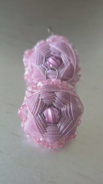 Rose Violet Ribbon craft Earrings