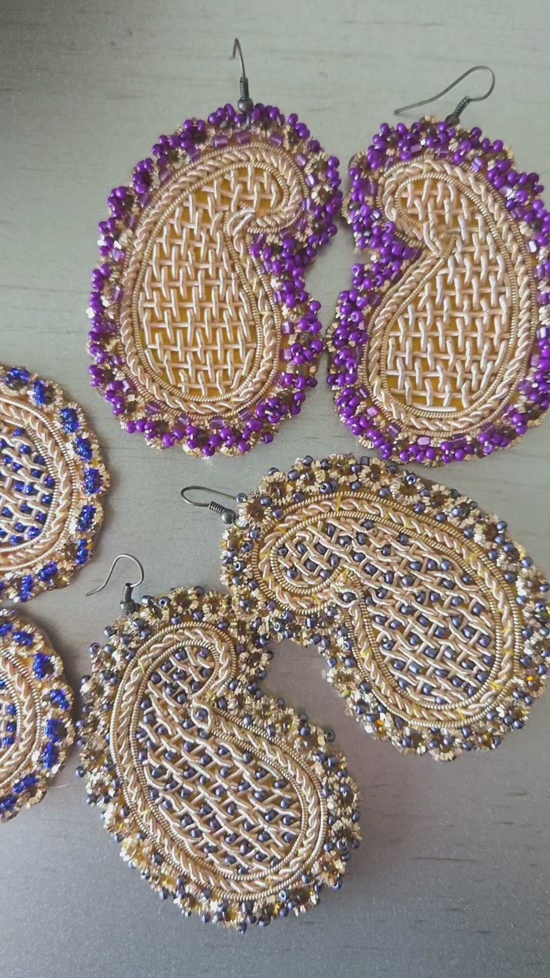Paisley (Boteh Jegheh) Earrings –  Gray beads & Gold broidery