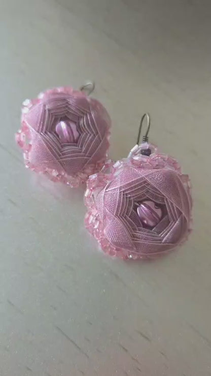 Rose Violet Ribbon craft Earrings