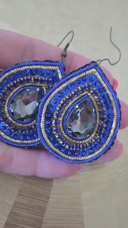 Midnight Sapphire Embroidered Earrings