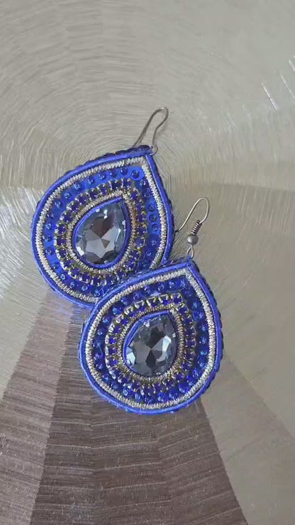 Midnight Sapphire Embroidered Earrings