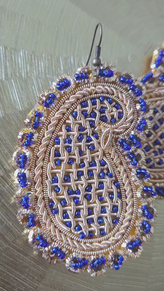Paisley (Boteh Jegheh) Earrings –  Blue beads & Gold broidery