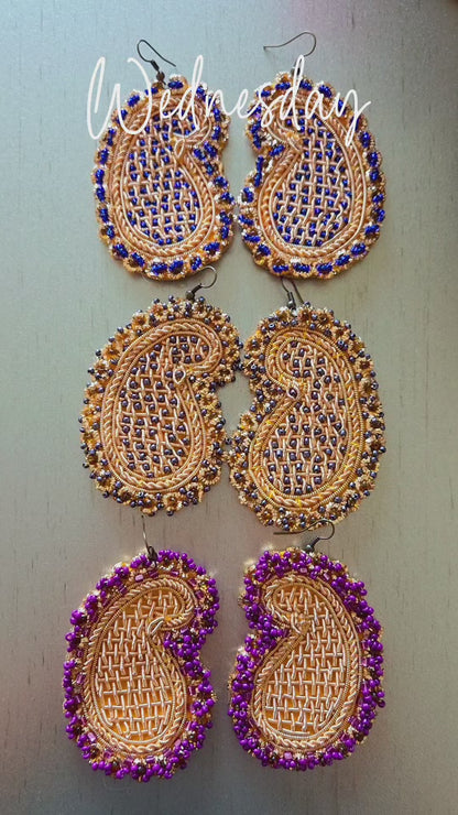 Paisley (Boteh Jegheh) Earrings –  Gray beads & Gold broidery