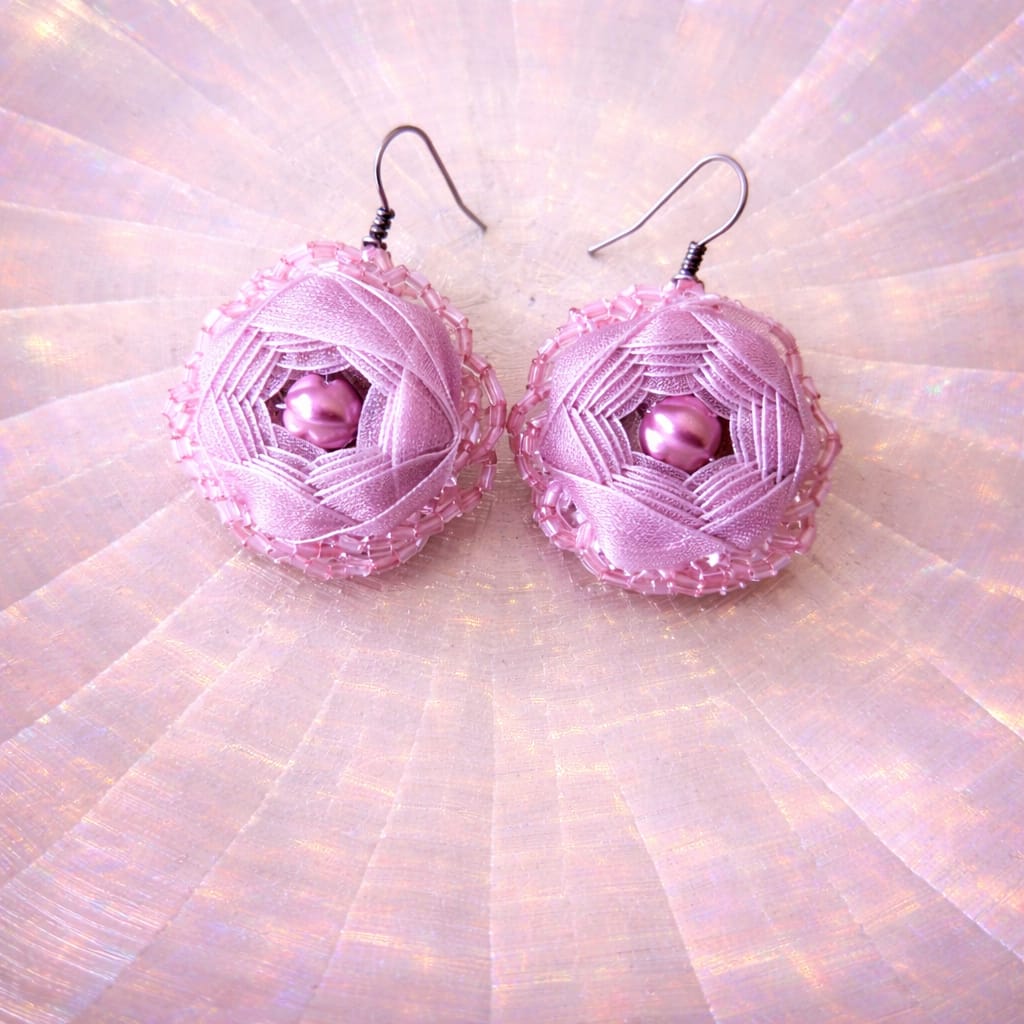 Rose Violet Ribbon craft Earrings