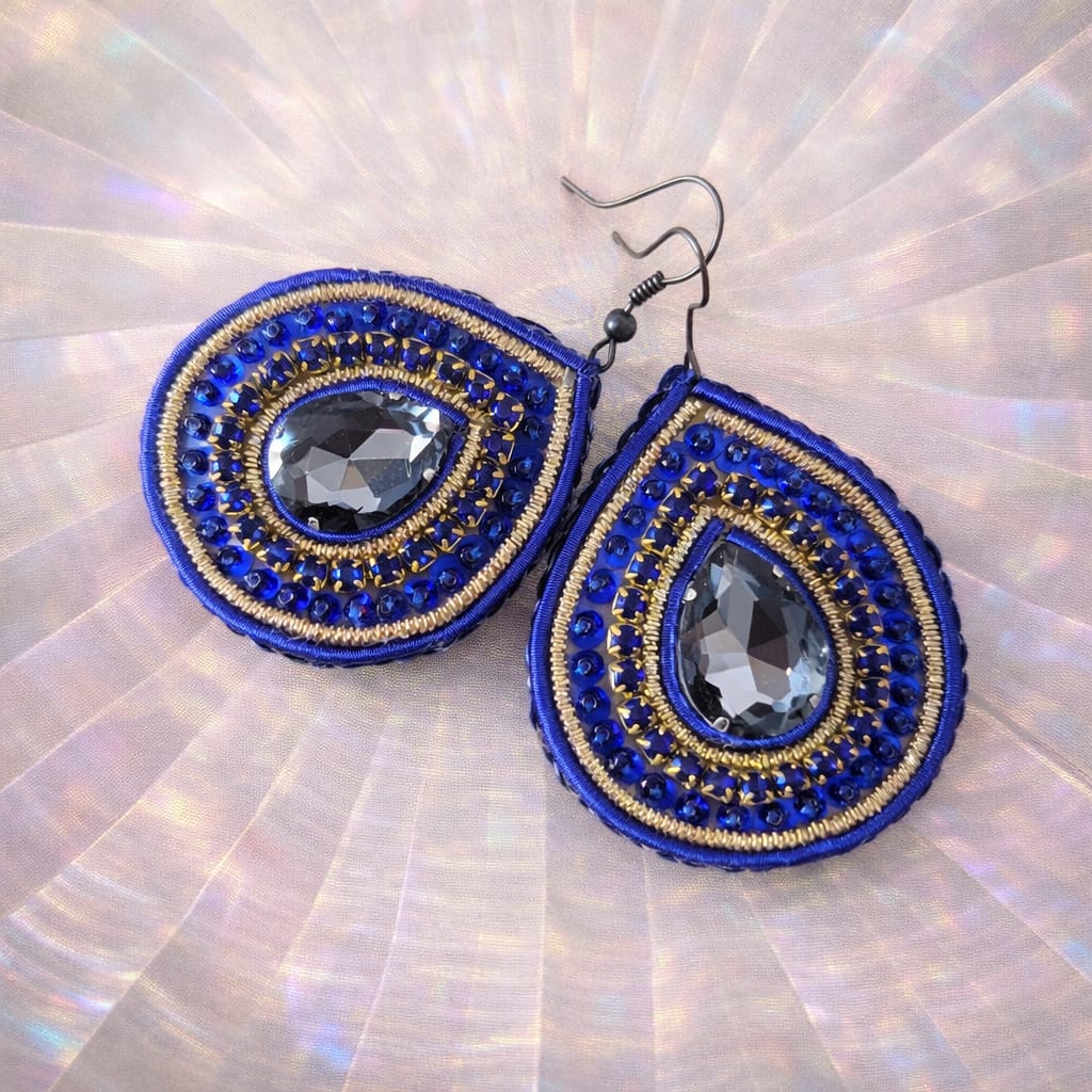 Midnight Sapphire Embroidered Earrings